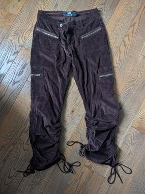 Women’s Brown Corduroy Cargo Capris with Drawstring Hem Vintage Y2k
